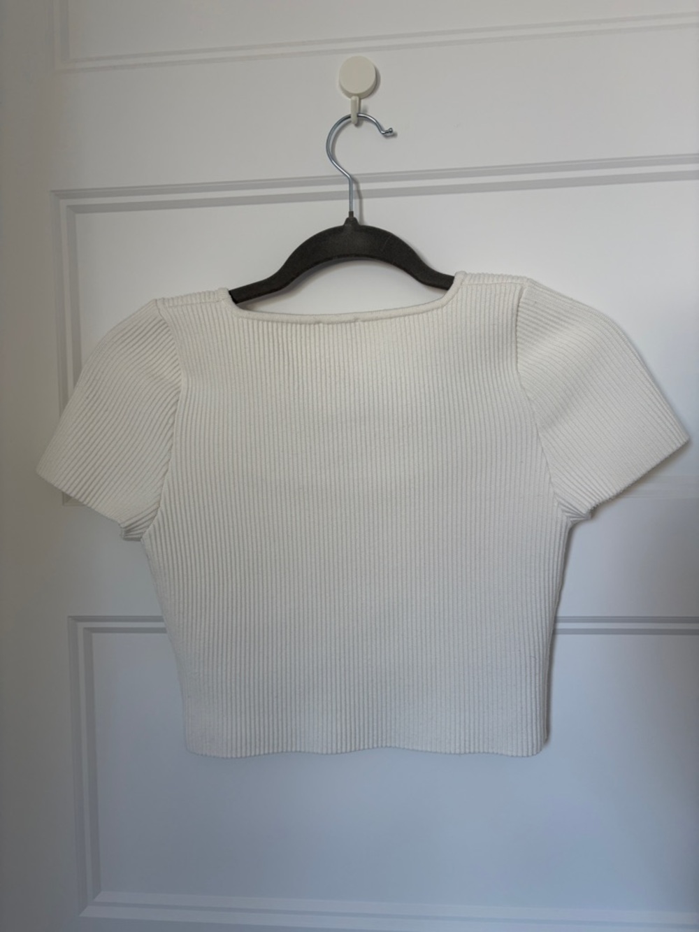Cream Ribbed Square-Neck Crop Top - Picture 3 of 3
